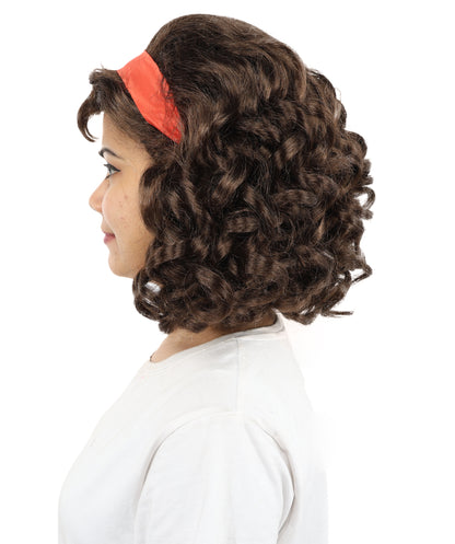 HPO Women’s Animated Character 12 Inch Curly Bob Wig with Red Headband | Flame Resistant Synthetic Fiber | Ideal for Halloween and Cosplay