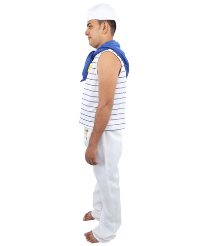 HPO Men’s Fever French Sailor White & Blue Costume by Smiffys – Striped Shirt & Sailor Hat