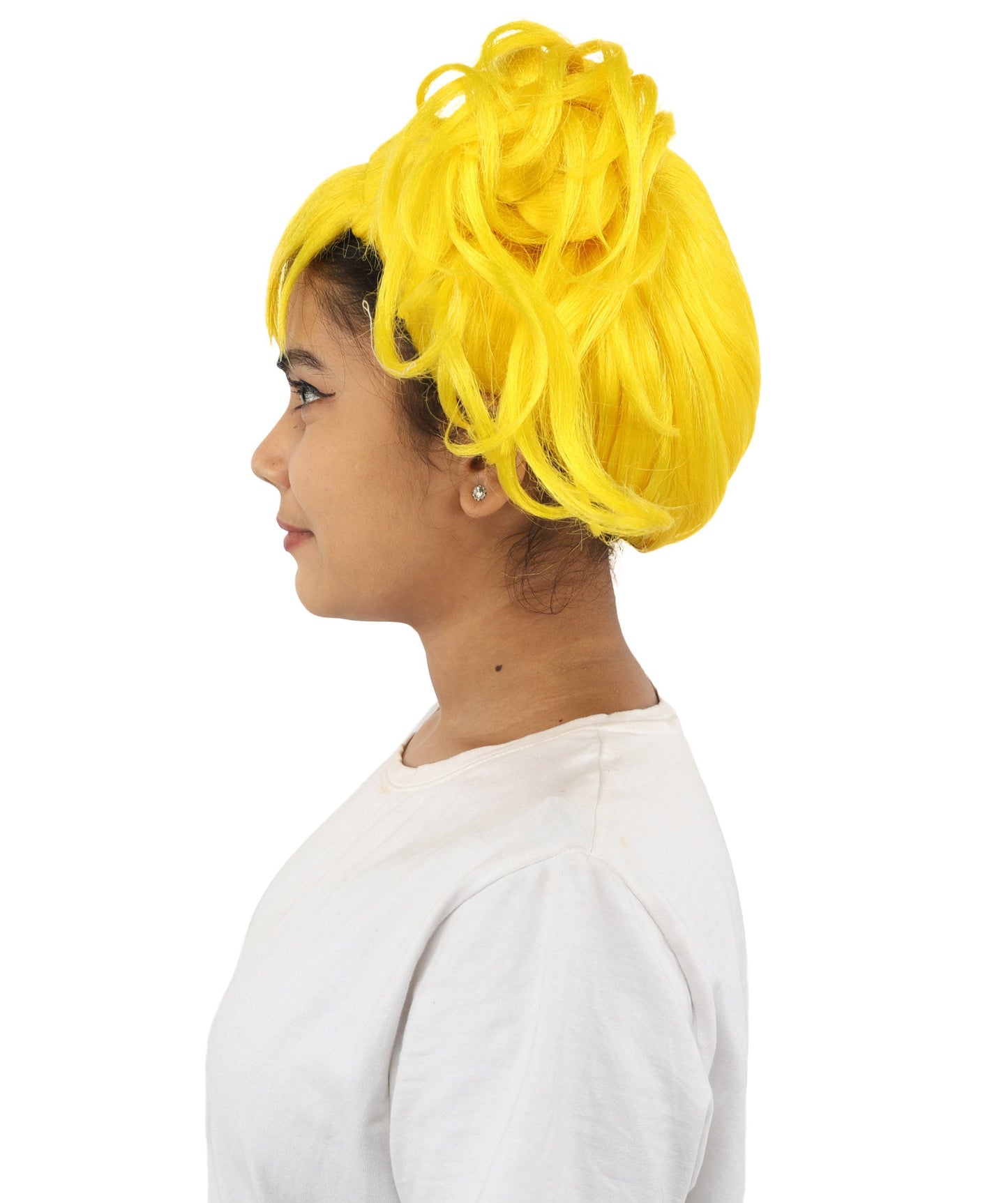 HPO Adult Women’s Messy Twin Bun Wig with Graphic Bangs | Multiple Color Options | Edgy Wig for Cosplay, Fashion Events, Halloween & Stage Wear | Adjustable Cap, Lightweight Synthetic Fiber