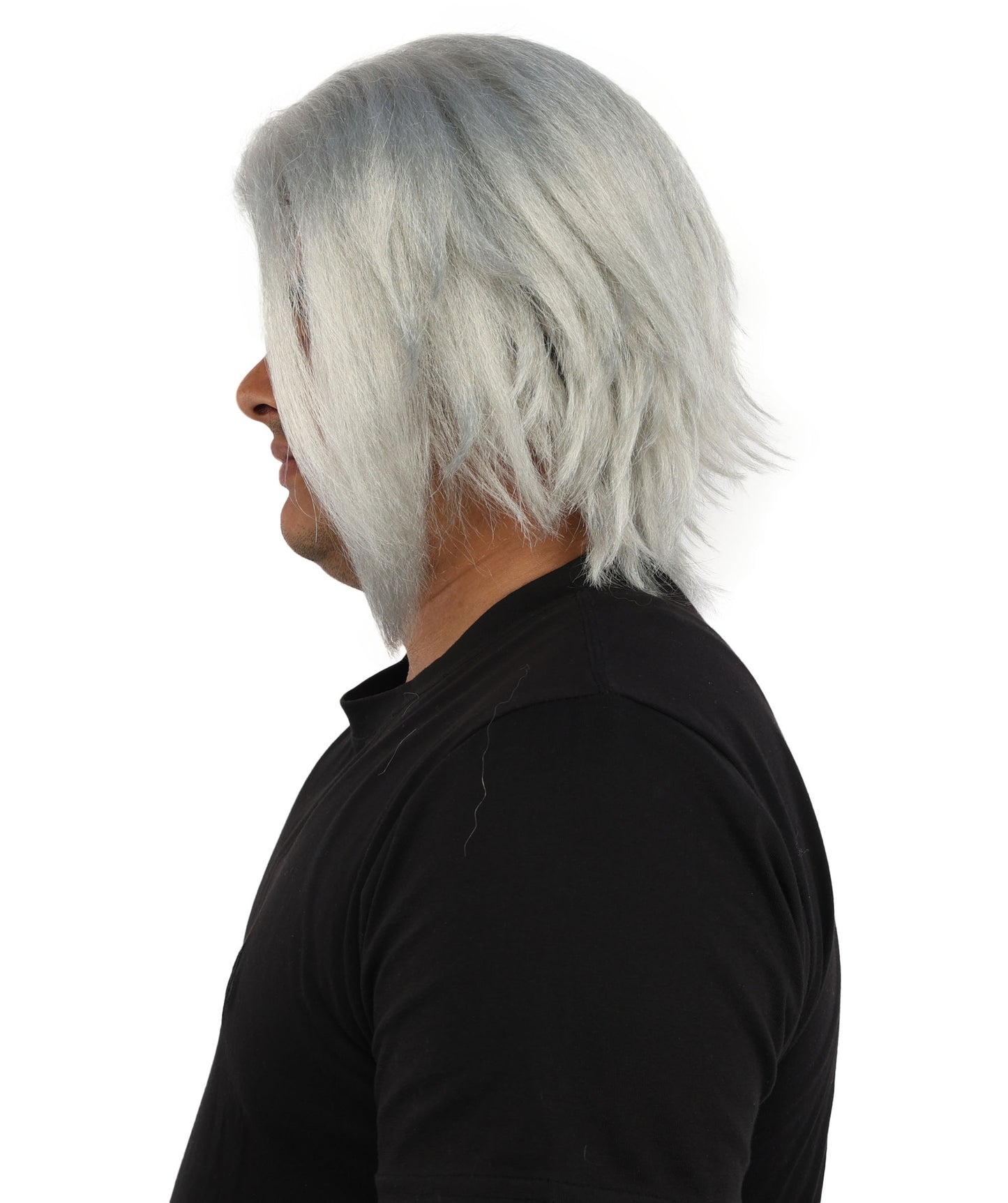 HPO Men's Two Tone Black & White Layered Anime Hair | Frosted Tips Messy Style, Natural Matte Finish, Adjustable Interior Net & Durable Strands | Carnival, Dress Up, Fantasy Conventions, Theater & Photo Shoots