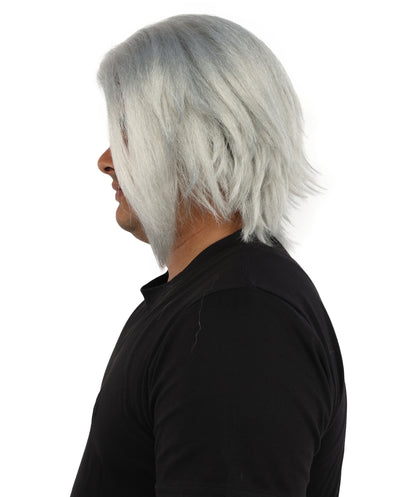 HPO Men's Two Tone Black & White Layered Anime Hair | Frosted Tips Messy Style, Natural Matte Finish, Adjustable Interior Net & Durable Strands | Carnival, Dress Up, Fantasy Conventions, Theater & Photo Shoots