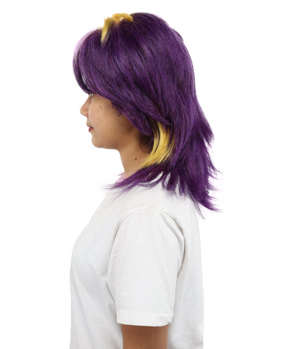 HPO Women’s Layered Purple & Yellow Spiky Anime Wig – 17 Inch Two-Tone Synthetic Hair with Capless Cap Design | Ideal for Roleplay, Cosplay Events & Themed Parties