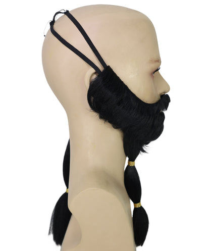 HPO Men's Theatrical Beard and Ponytail Wig Set | Black  full beard and long ponytail style | Ideal for party, Halloween, cosplay, theater, drag, performance, costume events