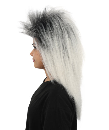 HPO Women's Heavy Metal Undead Black & Grey Wig | Messy Grayish-White Hairpiece with Distressed Texture | Adjustable Cap for Halloween, Cosplay, Stage & Parties
