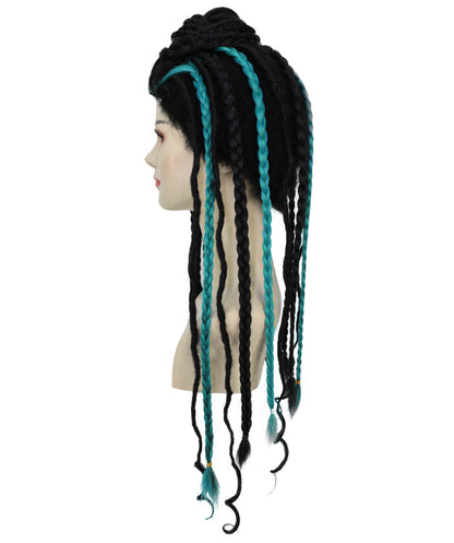 HPO Women’s Afro Fusion Braided Multicolor Wig with Hair Accessories | Ombré Braids for Cosplay & Halloween | Flame-Retardant Synthetic Fiber | Festival Ready Look