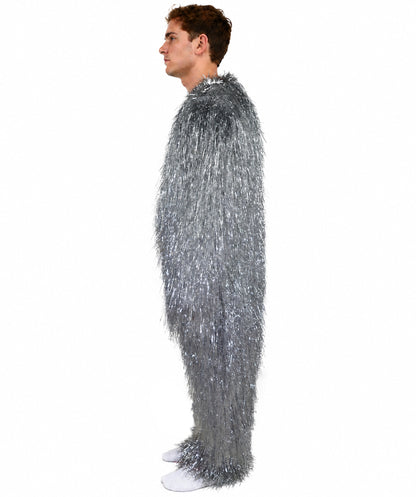 HPO Unisex Tinsel Hairy Two-Part Costume, Bundle & Mask Set | Full-Body Suit & Matching Mask | Long Hair Funny Costume for Halloween, Performers, Cosplay & Mascots