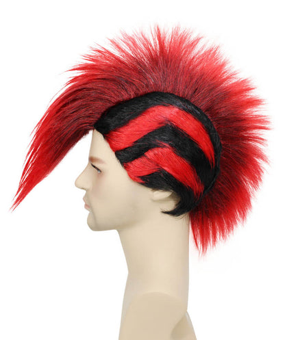 Mohawk Full Wig | Red & Black Halloween Wig | Premium Breathable Capless Cap