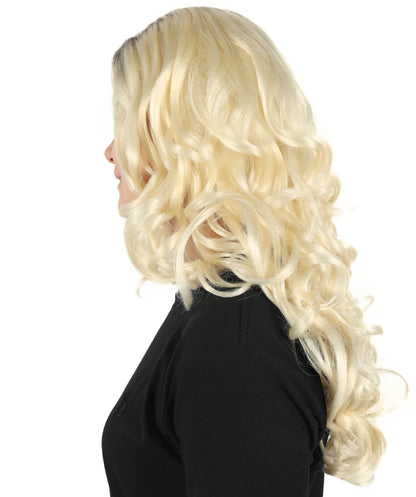HPO Women's Sabrina Carpenter-Inspired Platinum Brown and Blonde Wavy Wig for Glamorous Events Breathable Caples Cap Flame-Retardant Synthetic Fiber Hair