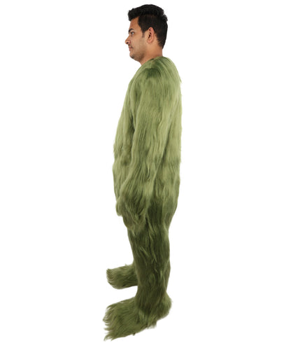 Furry Monster Grinch Christmas Olive Green Santa Costume, Ideal for Halloween