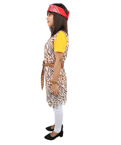 HPO Cave Women Costume | One-Shoulder Animal Print Tunic with Belt | Stone Age Tribal Outfit for Adults | Ideal for Halloween, Cosplay & Themed Parties