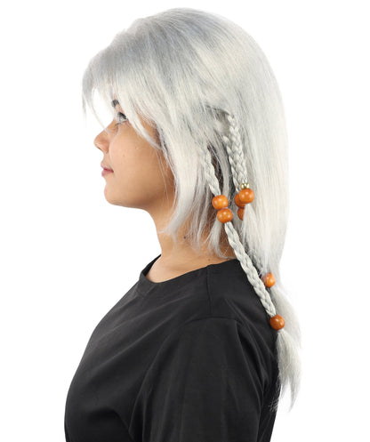 HPO Adult Women's Long Tribal Braided Wig | Multiple Color Options | Dark Shaggy Bob with Beaded Strands, Synthetic Fiber & Breathable Cap | Halloween, Sci-Fi Roleplay, Fantasy Costume