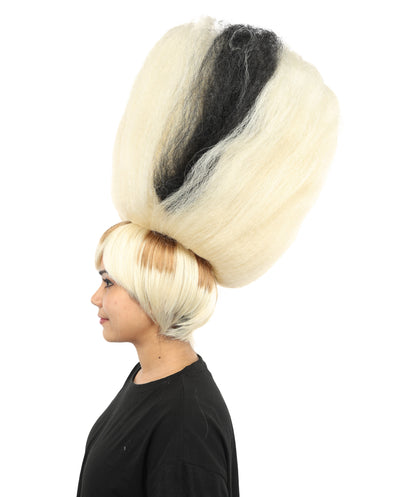 HPO Women’s Avant-Garde High Beehive Wig | Platinum Blonde with Black Streaks | Dramatic  Wig for Stage, Cosplay & Halloween