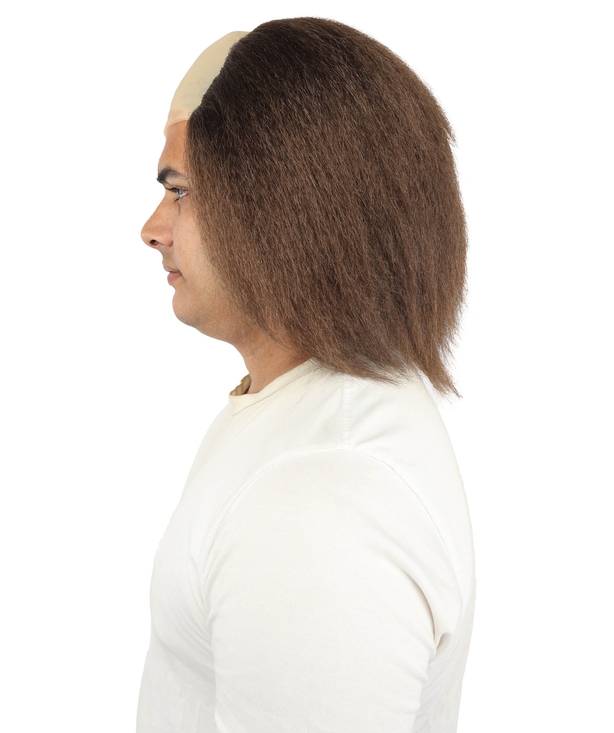 HPO Half Bald Cap Brown Wig with Gray Frizzy Side Hair – Comedic Old Age Costume Wigs - Hairpiece for Cosplay Party