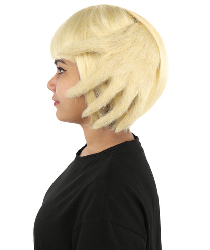 HPO Women's Sculpted Hand Bob Wig | Pale champagne blonde hue, create of synthetic fiber, 10-inch sleek bob with integrated hair-sculpted hands, breathable base | Party, Halloween, theater, drag, performance, costume events