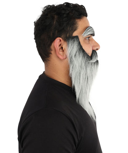 HPO Men's Full Artificial Beard Mustache & Eyebrow Set | Flame-Retardant Synthetic Fiber With Regular Cap | Ideal For Theater, Halloween And Cosplay