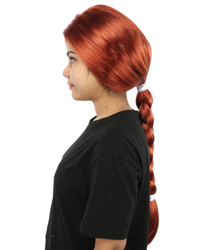 HPO Women's Advanced Titles Extra Long Auburn Braided Wig | 29-Inch Copper Red Synthetic Fiber, Thick French Braid Style, Center Part Smooth Texture | Halloween, Theater, Drag, Costume Events