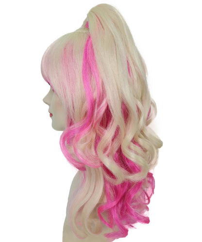 HPO Women’s Fairy Fantasy Blonde & Pink Magical High Ponytail Wig | Halloween and Cosplay Wig | Flame-retardant Synthetic Fiber