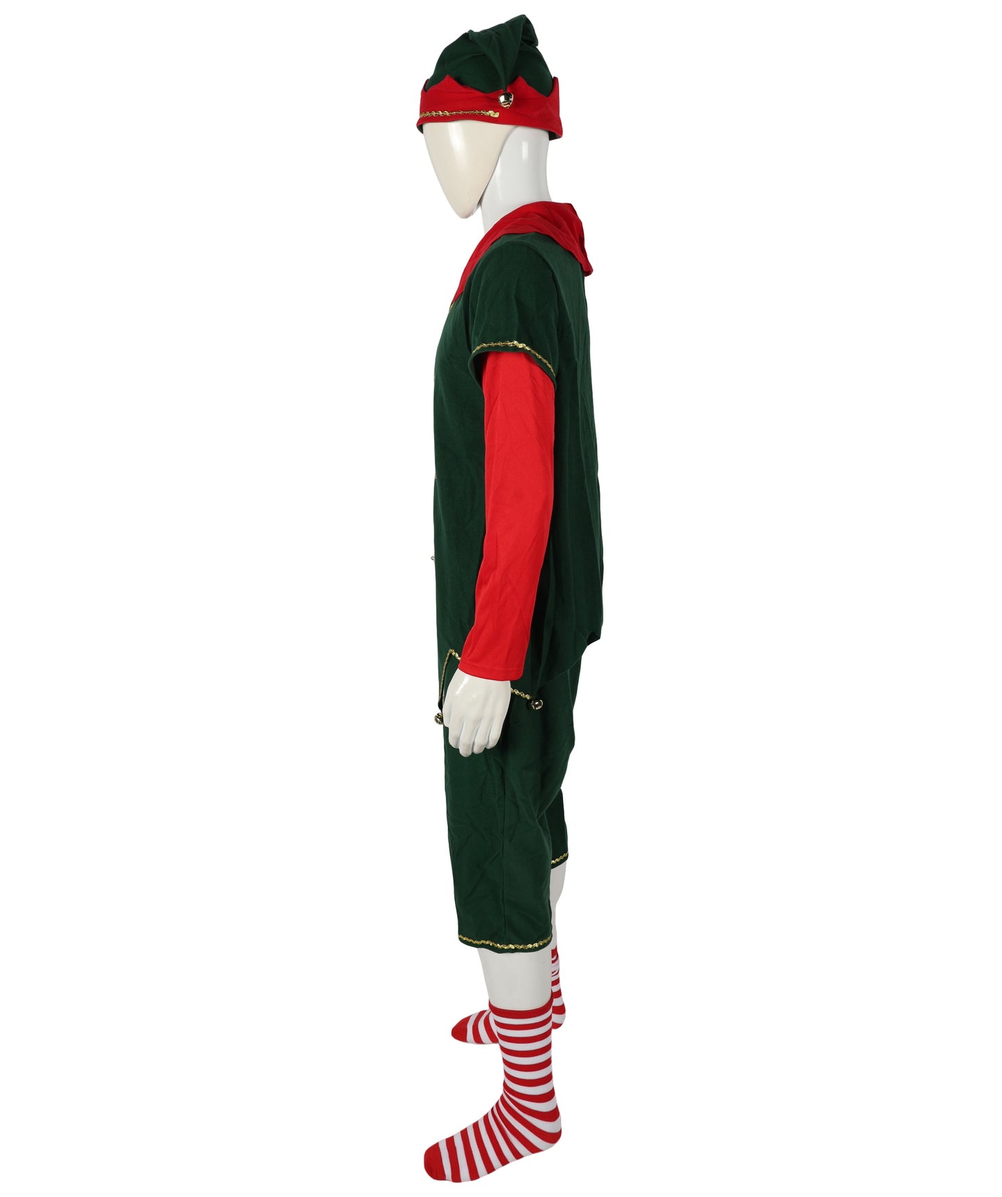 HPO Adult Men’s Deluxe Christmas Elf Costume | Festive Green & Red Tunic | Santa’s Helper Outfit for Holiday Parties & Parades
