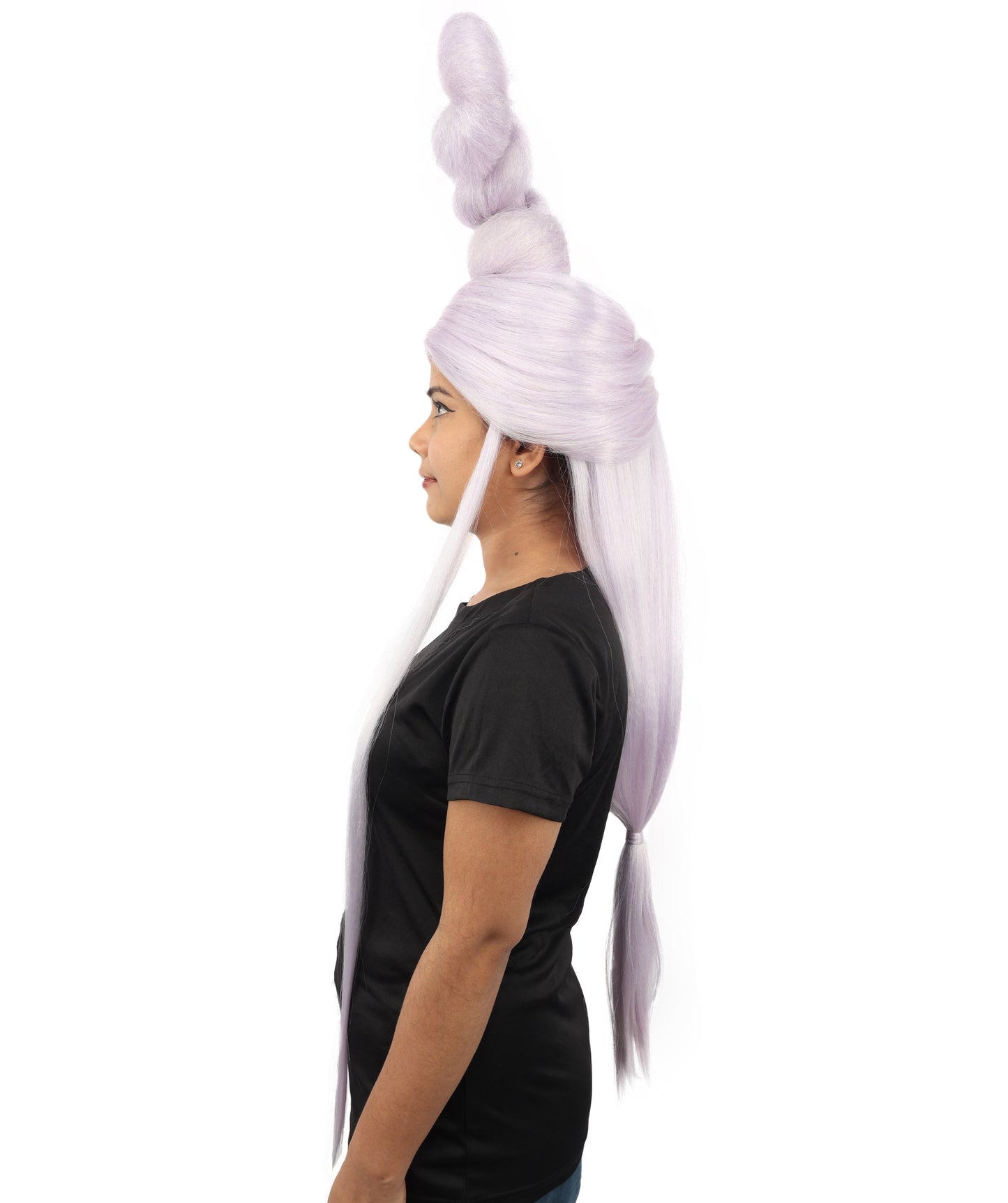 HPO Adult Women's Sculpted Loop Topknot Wig | Multiple Color Options | Create of synthetic fiber, gravity-defying twisted vertical bun with long face-framing strands, breathable base | Party, Halloween, theater, drag, performance, costume events