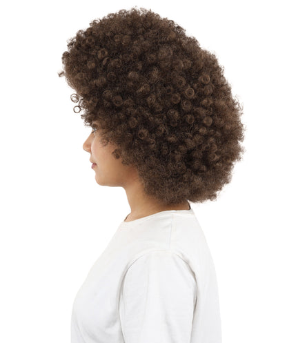 HPO Women’s 15 Inch Curly Ash Brown Mixed Afro Wig – Synthetic Lightweight Retro Hair Capless Cap | Ideal for Parties, Dress-Up, and Cosplay Looks
