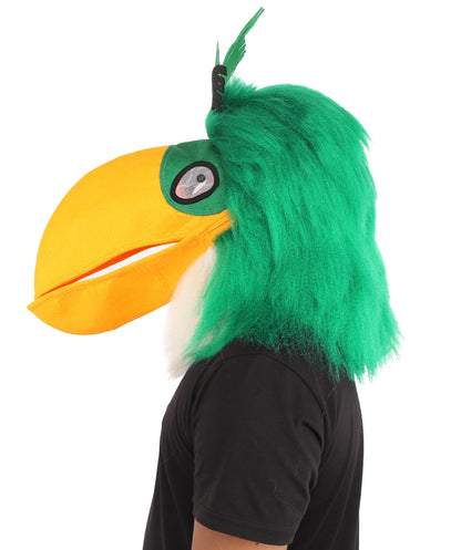HPO Adults Parrot Mascot Costume Full-Body Furry Bird Jumpsuit with Mask - Green & White Parrot Costume Set with Furry Full-Body Jumpsuit and Character Mask for Halloween Cosplay Parties & Events