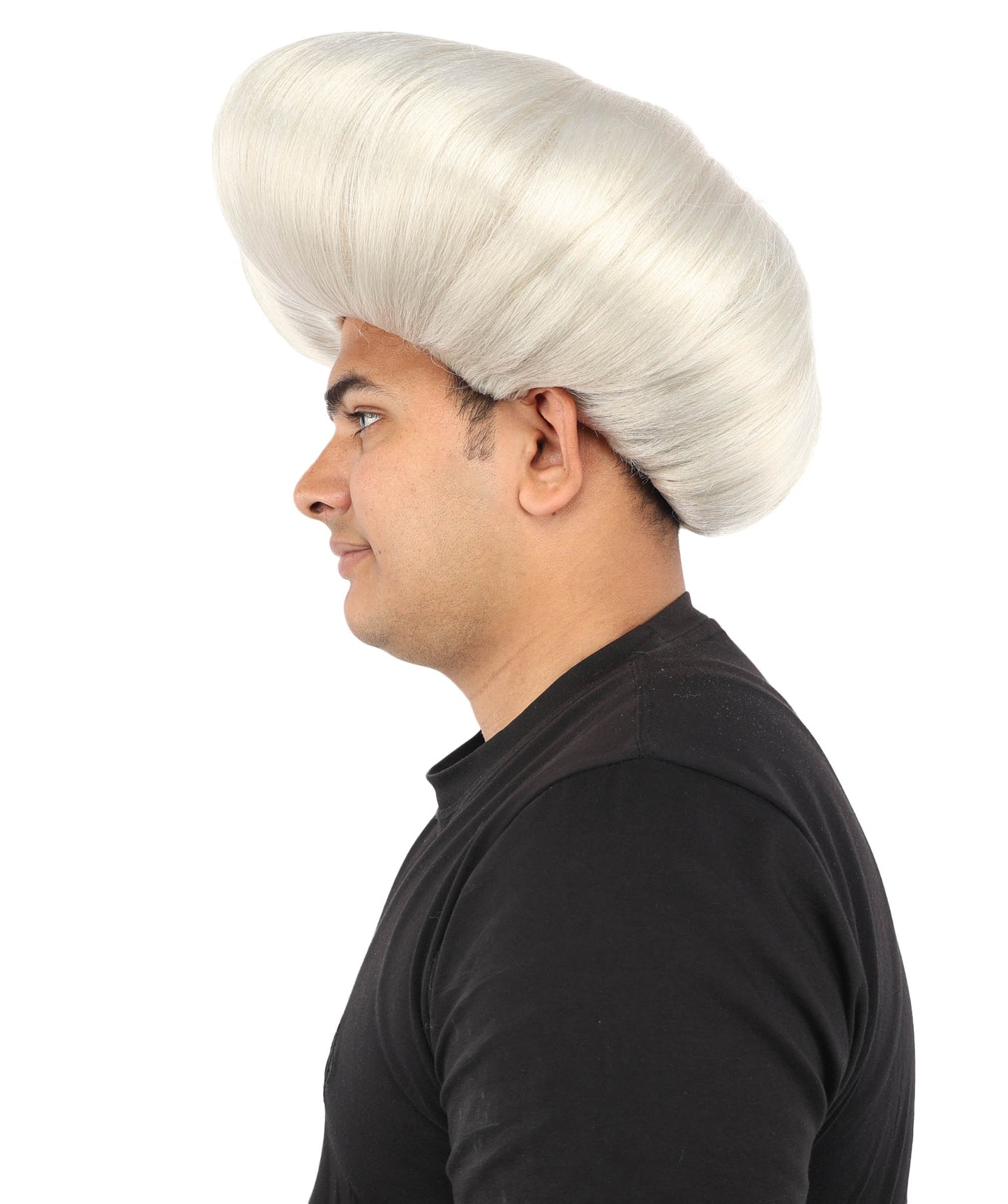 HPO Men's Mad Scientist Wig | High Volume White Vertical Hair with Faux Bald Cap Top & Structured Styling | Halloween Costume Party Theater Prop & Dress Up Accessory | Multicolor Options