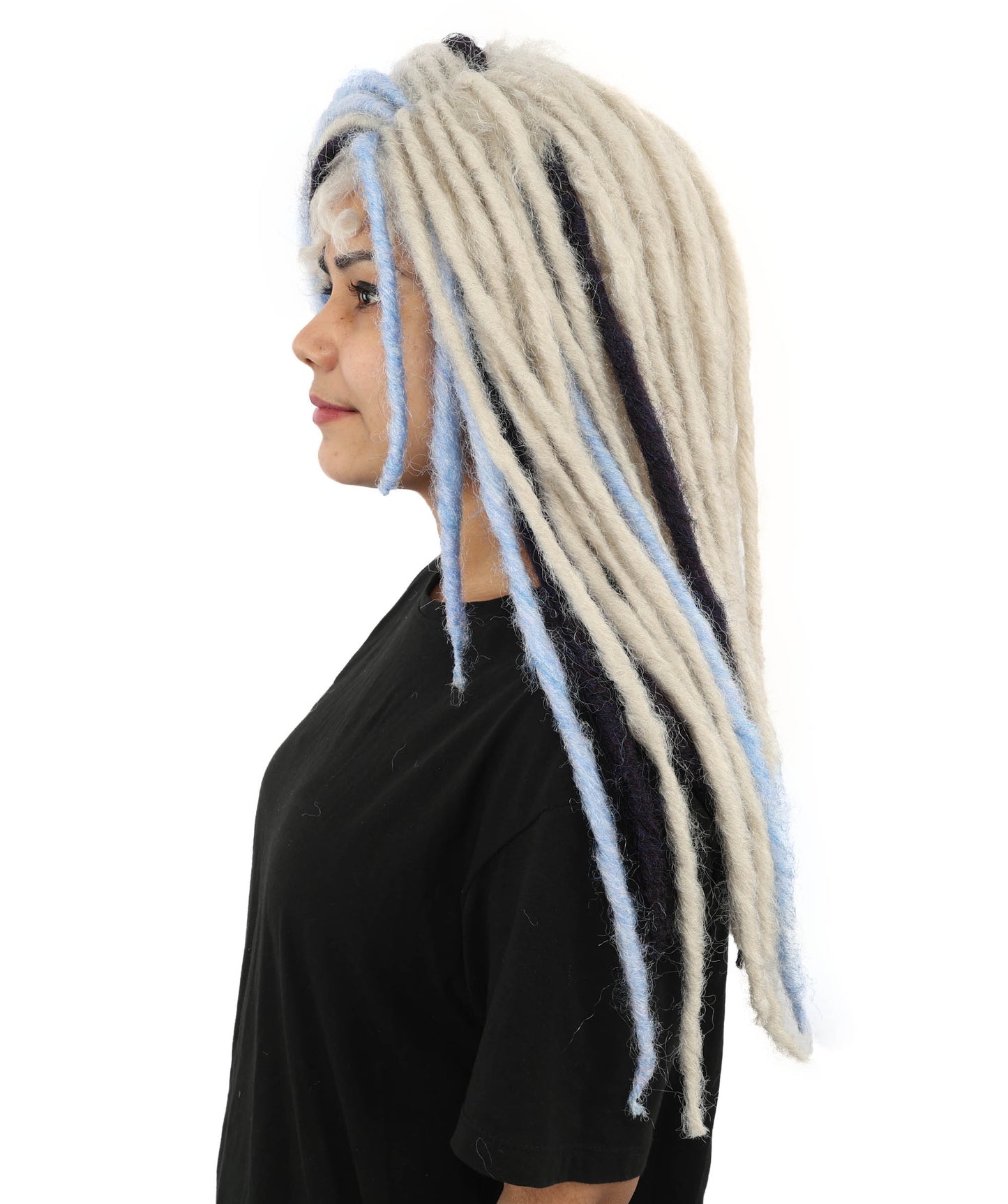 HPO Women's Long Straight Fantasy Dreadlocks Wig – Multicolor Highlights for a Magical Sleek Look | Ideal for Cosplay, Themed Parties, and Fantasy Characters