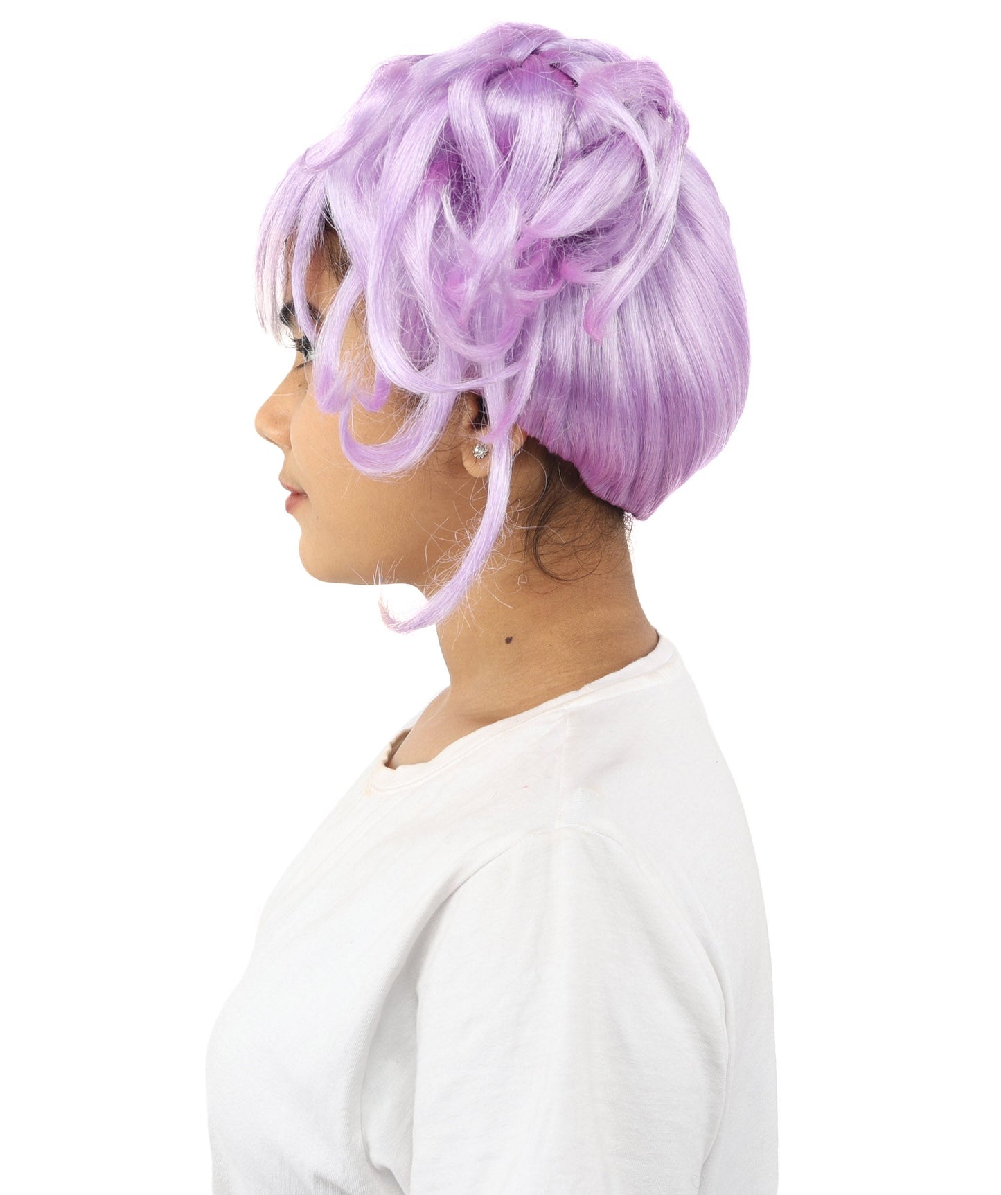 HPO Adult Women’s Messy Twin Bun Wig with Graphic Bangs | Multiple Color Options | Edgy Wig for Cosplay, Fashion Events, Halloween & Stage Wear | Adjustable Cap, Lightweight Synthetic Fiber