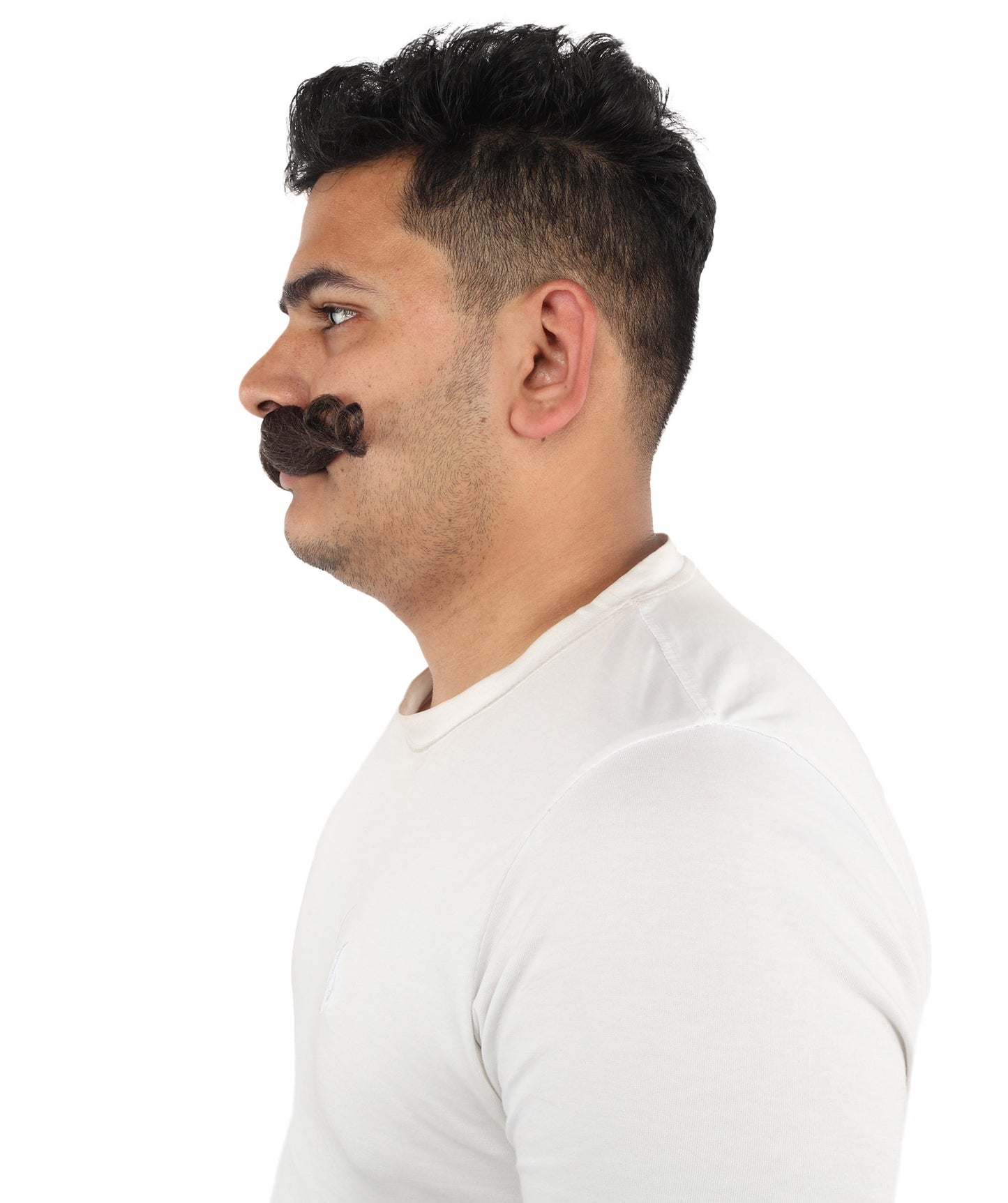 HPO Men’s Brown Curled Handlebar Mustache – Vintage Style Fake Facial Hair for Retro Characters | Ideal for Halloween, Cosplay and Themed Parties
