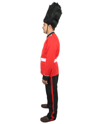 HPO Men’s Red Royal Guard Style Costume White Belt Black Pant & Cap– Palace Uniform Outfit with Gold Trim | Fancy Dress, Halloween Party & Cosplay Wear