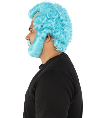HPO Men’s Short Brown Curly Wig Beard & Mustache Set – Messy Sleepy Style Wig with Natural Afro Curls | Animated Movie-Inspired for Halloween & Cosplay Characters