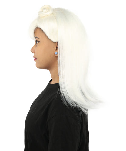 HPO Women's Brown & Pink Half Updo Bangs Wig | Create of synthetic fiber, blunt fringe with top bow, breathable base | Party, Halloween, theater, drag, performance, costume events