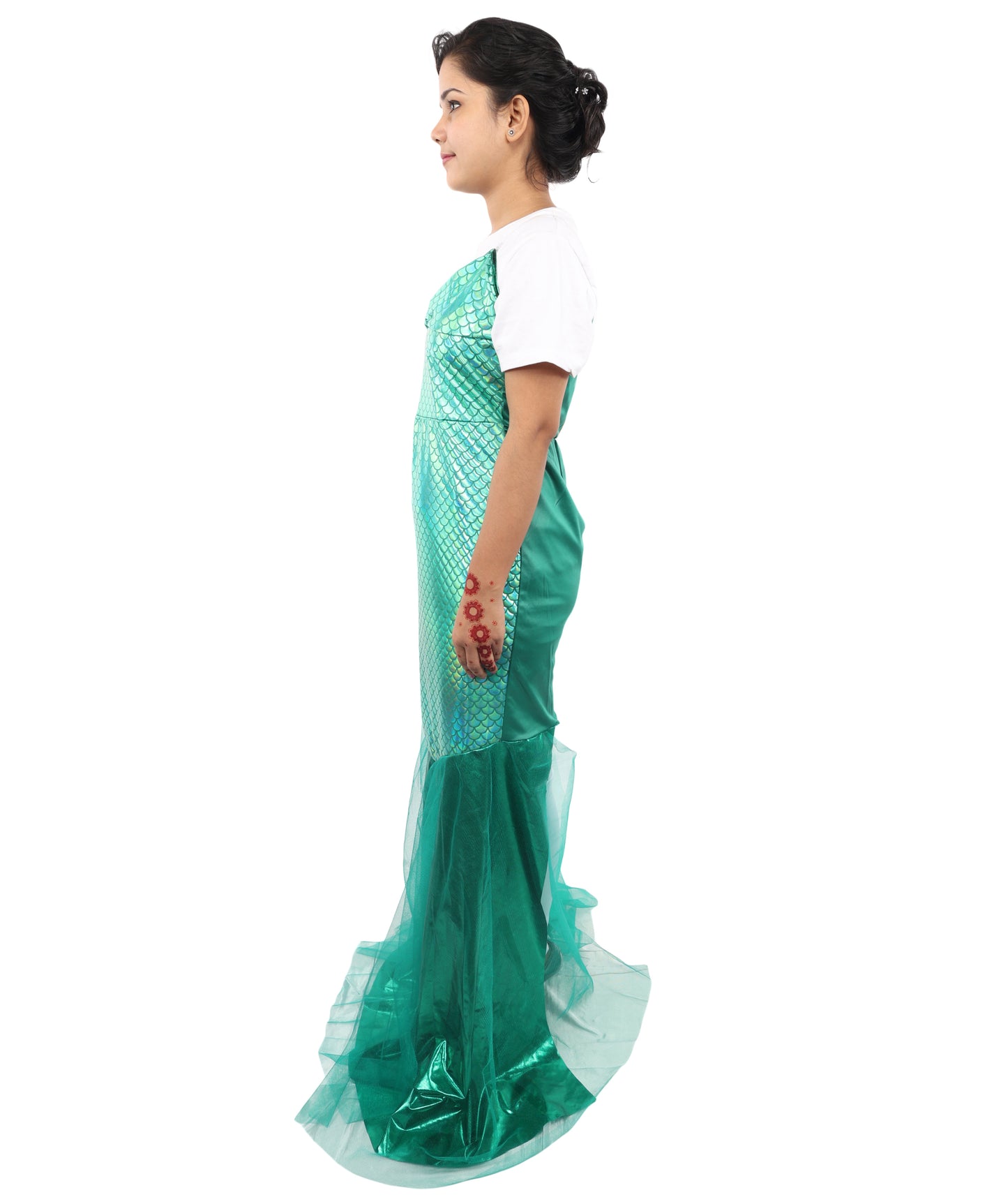 HPO Women's Green Fishtail Sequin Gown Costume | Elegant Shimmer Dress | Ideal for Halloween, Parties, Cosplay & Evening Themes
