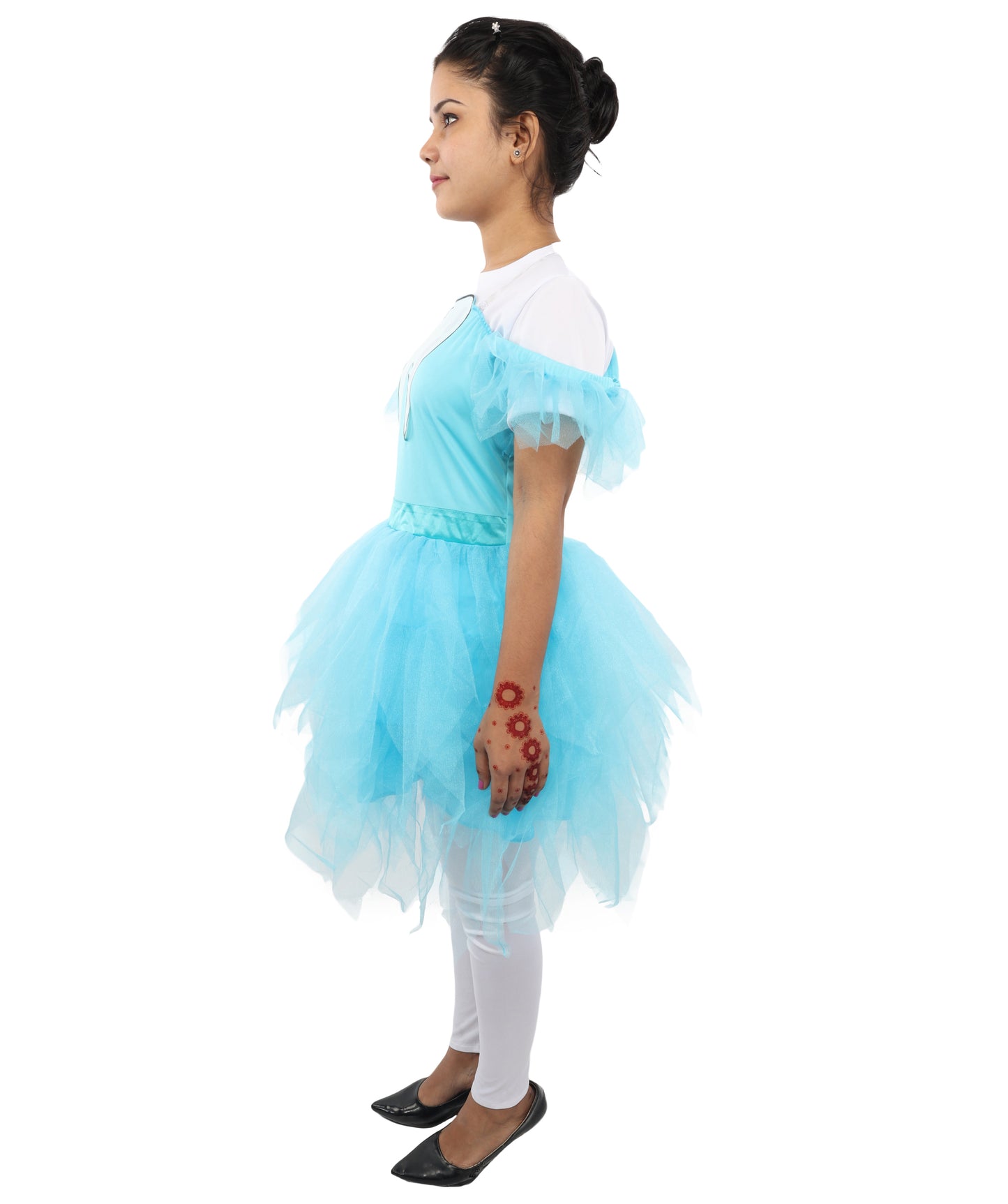 HPO Women's Blue Puff Tulle Costume | Layered Tutu Style Off Shoulder Outfit |  Party Dress for Halloween, Cosplay & Stage Performances