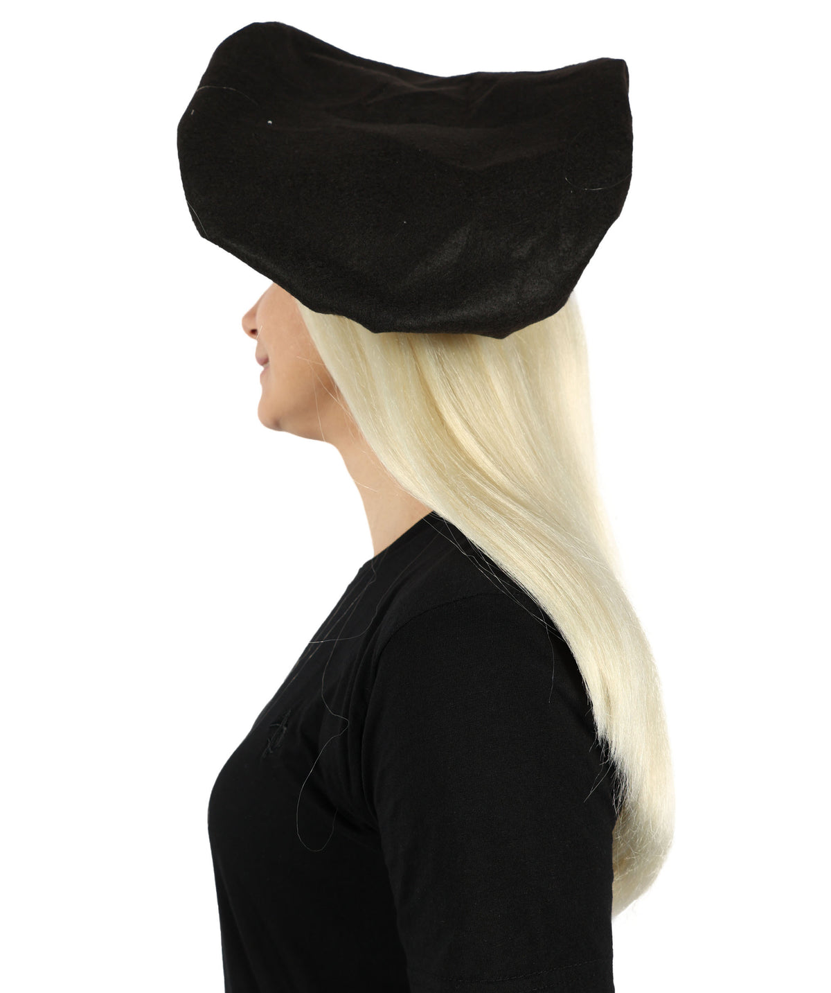 HPO Women's Chic Pop Icon Blonde Wig with Black Hat Sleek Style Elegant Layers and Bold Modern Flair Premium Breathable Capless Cap