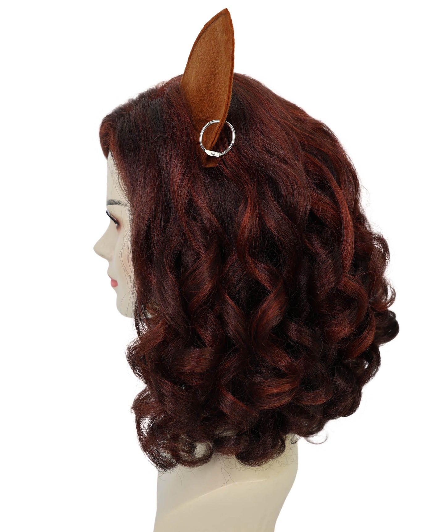 HPO Women’s Cat-Themed Curly Brown Wig with Ears| Halloween and Cosplay Wig | Flame-retardant Synthetic Fiber