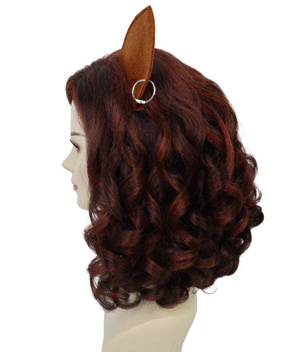 HPO Women’s Cat-Themed Curly Brown Wig with Ears| Halloween and Cosplay Wig | Flame-retardant Synthetic Fiber