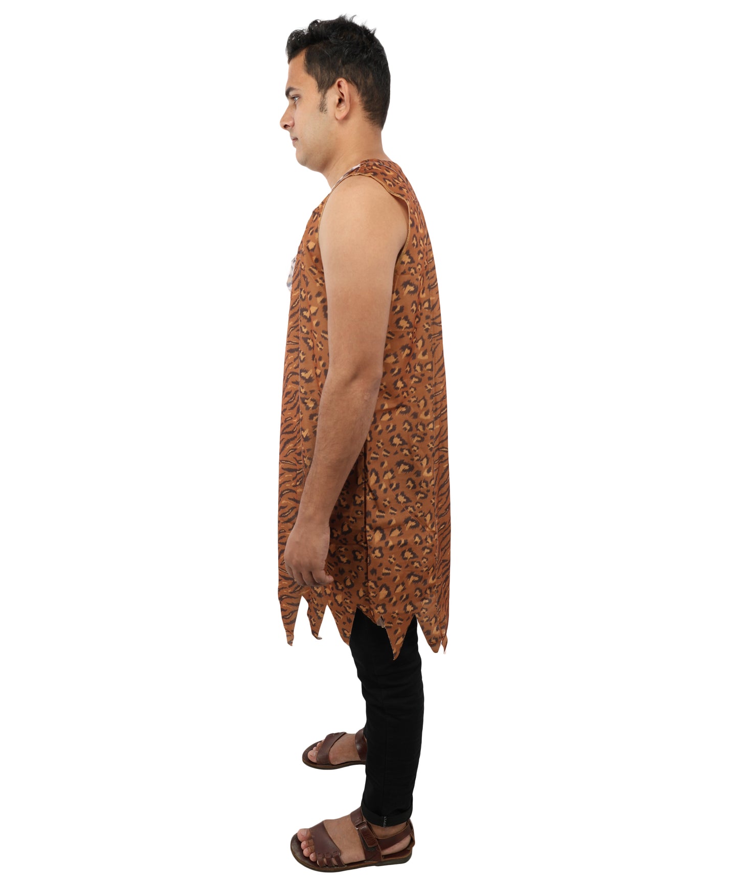 HPO Men’s Tiger-striped Prehistoric Caveman Tunic Costume | Sleeveless Jungle Outfit | Ideal for Halloween, Cosplay, and Theme Parties