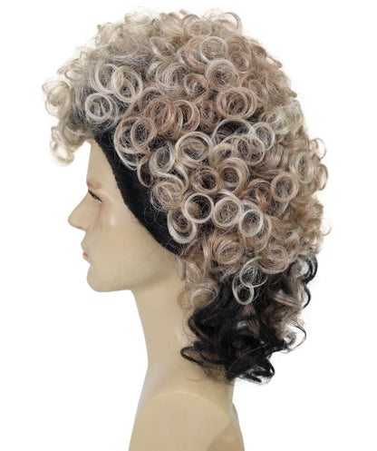 HPO Men’s Rocker 80s Black & Brown Highlighted Mullet Wig | Funny Curly Hairpiece with Capless Cap Design | Ideal for Halloween and cosplay