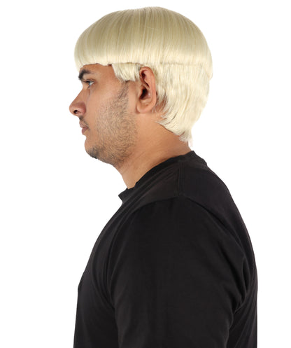 HPO Men's 9" Inch Short Length Halloween Classic Moe Retro Bowl Cut Costume Wig, Multiple Color Synthetic Soft Fiber Hair, Perfect for your next Festival