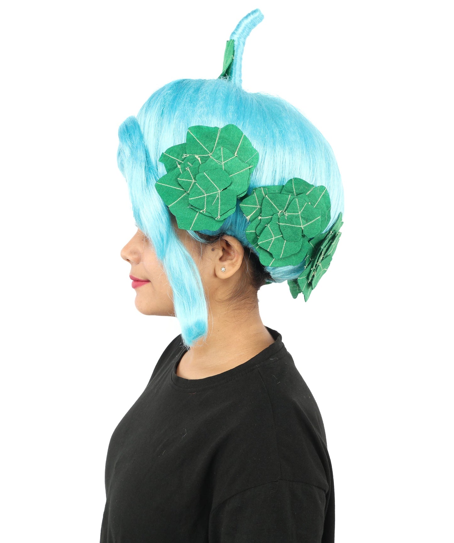 HPO Adult Women's Sculpted Pumpkin Show Wig | Multiple Color Options | Create of synthetic fiber, massive spherical updo with green leaf accents, breathable base | Halloween, theater, drag, performance, party, costume events