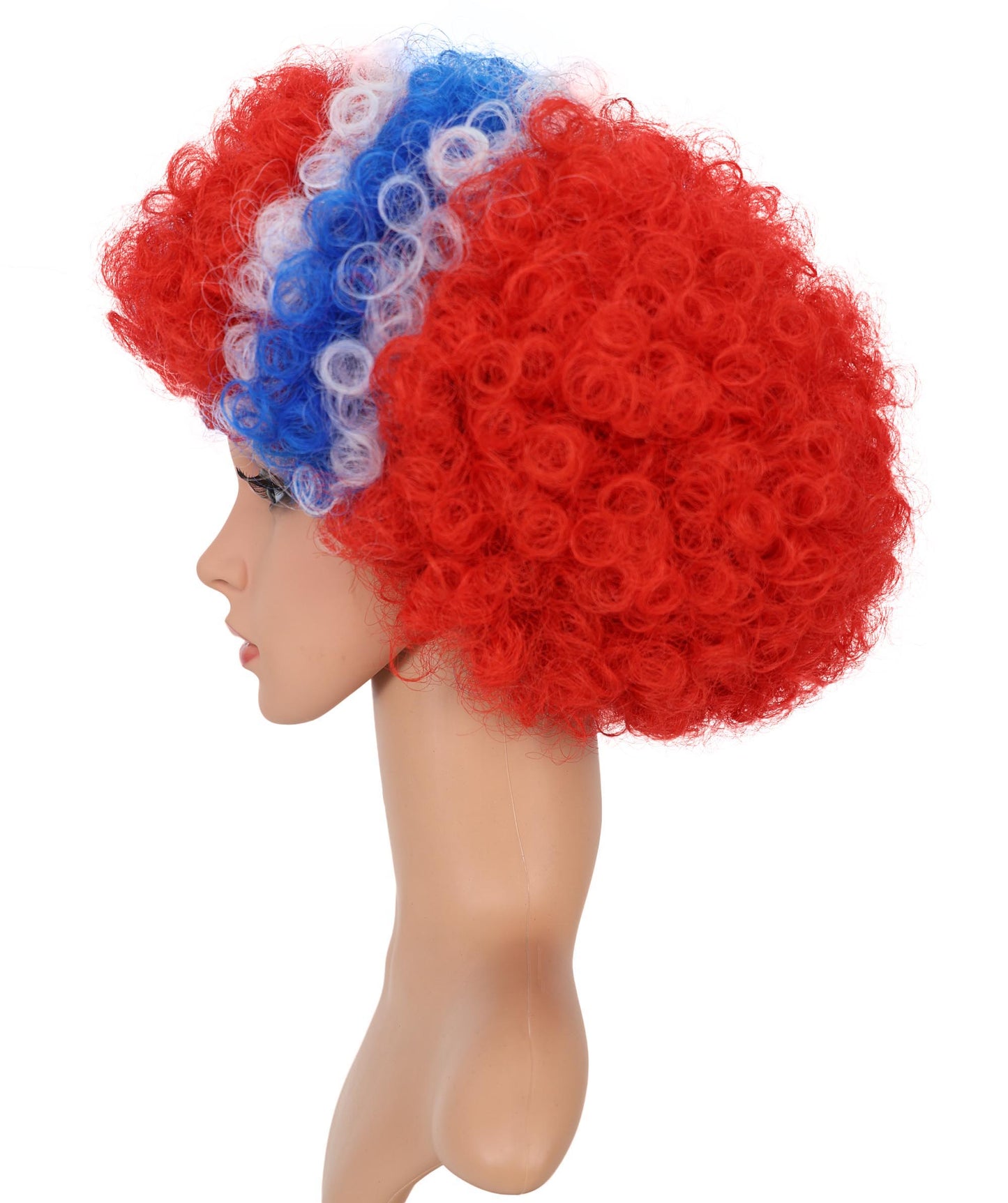 HPO Norway Clown Wig – Red, White & Blue Flag Afro Style | Fun Costume Wig for Sports Fans, National Day, Parties