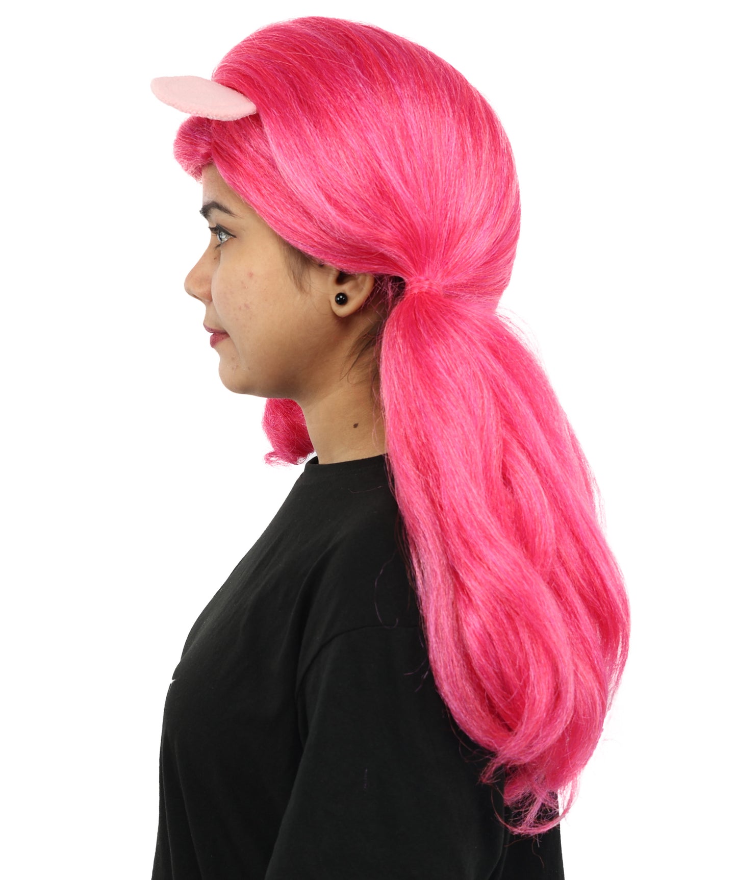 HPO Women’s 20” Pink Ponytail Wig with Cute Accessory | Fun Hairpiece for Halloween, Cosplay Parties & Roleplay | Capless Cap Design
