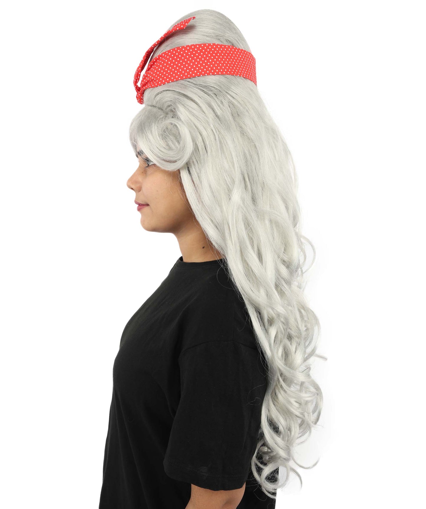 HPO Women’s Retro Beehive Wig with Red Bow | Multicolor Options | Extra Long Wavy Fancy Dress Accessory | Fancy Dress Accessory | Celebrity-Inspired Hair for Halloween, Cosplay & Music Tribute Parties