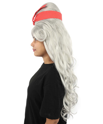 HPO Women’s Retro Beehive Wig with Red Bow | Multicolor Options | Extra Long Wavy Fancy Dress Accessory | Fancy Dress Accessory | Celebrity-Inspired Hair for Halloween, Cosplay & Music Tribute Parties
