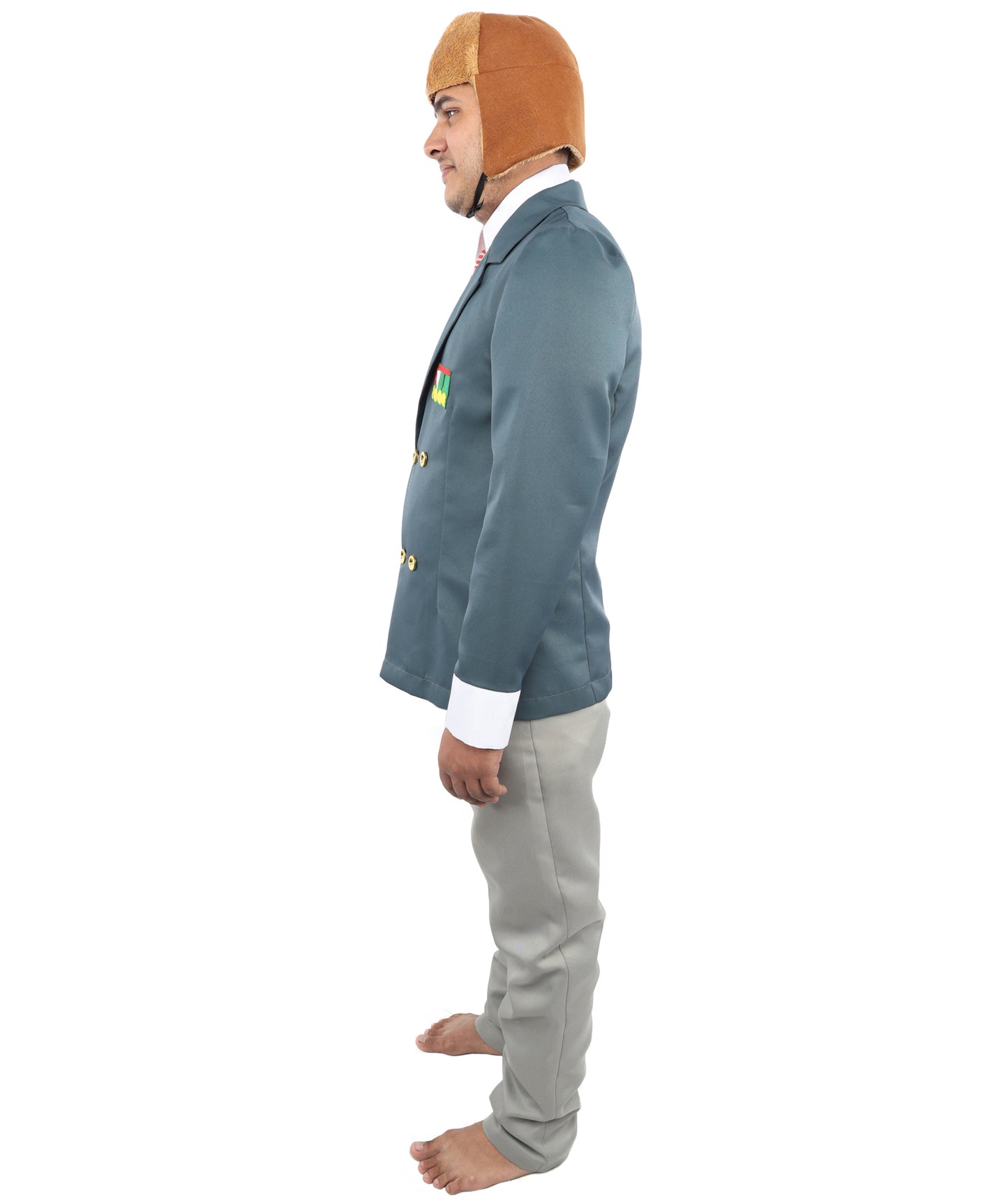 HPO Unisex Vintage Aviator Costume – Blue Blazer with Grey Pant, Mock Shirt Front, Bow Tie, Scarf & Trousers | Party Suit for Visual Scenes