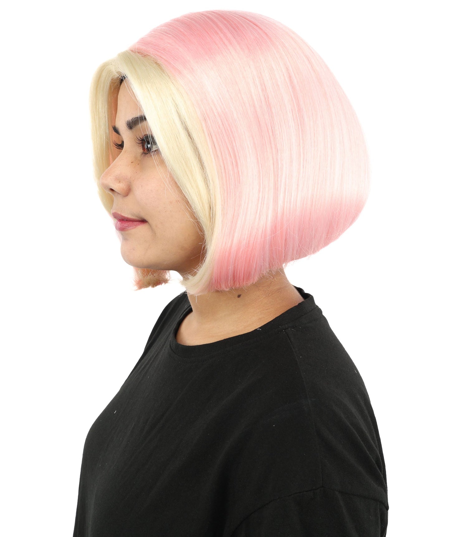 Adult Women's Two-Tone Bob Wig | Multiple Color Options | Short Straight Blunt Cut Inspired by American Pop Artist Look | Natural Hairline for Halloween and Cosplay