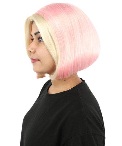 Adult Women's Two-Tone Bob Wig | Multiple Color Options | Short Straight Blunt Cut Inspired by American Pop Artist Look | Natural Hairline for Halloween and Cosplay