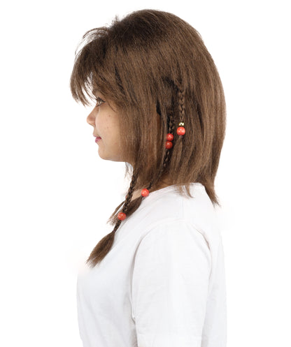 HPO Women's Long Tribal Braided Brown Wig | Dark Shaggy Bob with Beaded Strands, Synthetic Fiber & Breathable Cap | Halloween, Sci-Fi Roleplay, Fantasy Costume