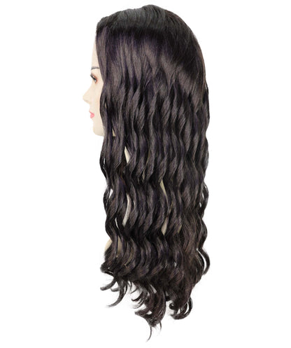 HPO Women’s Alanis Celebrity-Inspired 23-Inch Long Dark Brown Wavy Wig | Halloween and Cosplay Wig | Flame-retardant Synthetic Fiber